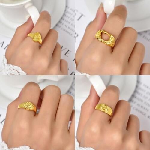 Metal Minimalist Glossy Wide Open Rings Gold Irregular Geometric Finger Rings For Women Luxury Jewelry