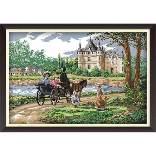 Suburban Scenery Counted Cross Stitch Pattern Kits 14CT 11CT Printed Fabric Embroidery Sets Diy Needlework Craft Home Decoration
