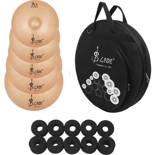 LADE SC-360 Cymbal Set 12 Inch Splash 14 Inch Hi-Hat 16 Inch & 18 Inch Crash 20 Inch Ride Cymbals with Carry Bag Felt Washer