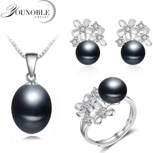 Real Natural Wedding Pearl Jewelry Set Women,Trendy 925 Silver Necklace Earring Sets Birthday Gift