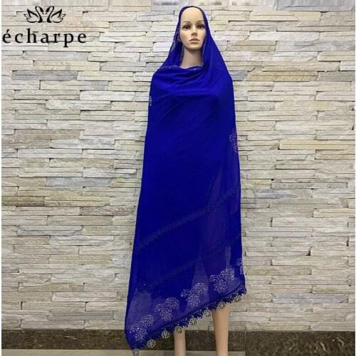 Latest Chiffon Lace Embroidery African Women Scarf Plain Hijab Scarf Soft Material 215*115cm Summer Scarf