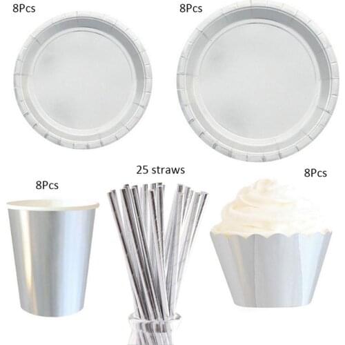 Disposable Paper Party Tray Disc Saucer Cutlery Set Paper Straw Cup Cake Wrapper new year christmas Baby Shower Decoration