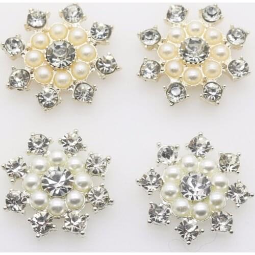 Wholesale 100pcs/lot 25mm flat back Metal Buttons Rhinestone Pearl Button DIY Accessories Fashion Wedding Decorative Button