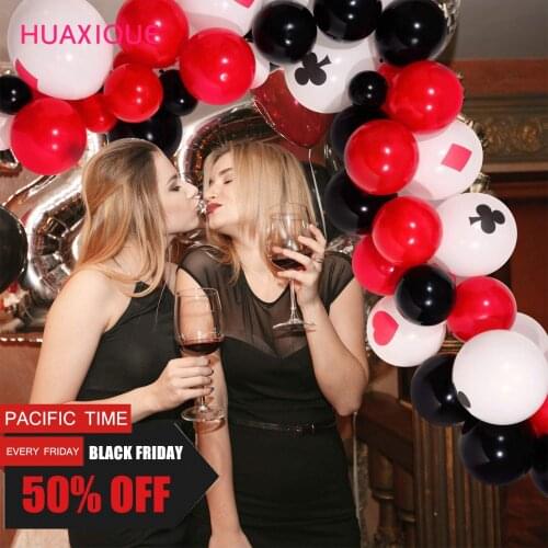 Poker Foil Ballon Spades/Hearts/Clubs/Diamonds Balloons Las Vegas Casino Party Decor Happy Birthday Red Black Ball Globo Supply