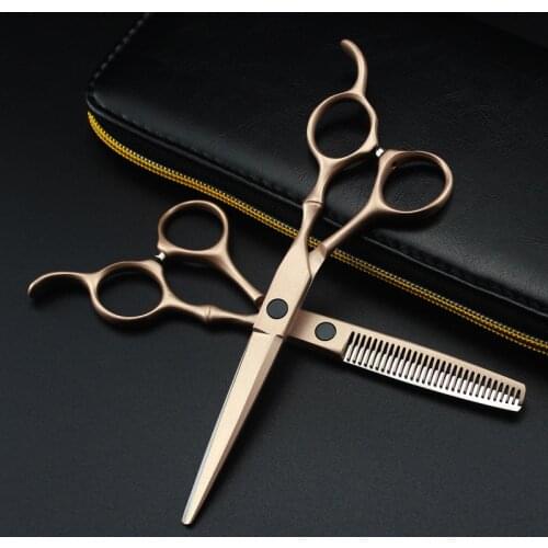 Professional japan 440c steel 6 '' rose gold bamboo hair scissors cutting barber haircut thinning shears hairdresser scissors