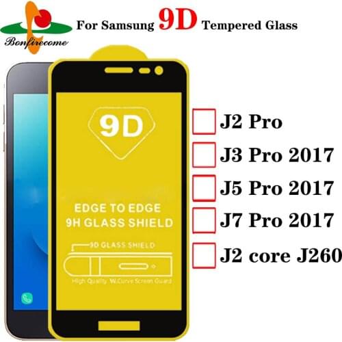 50pcs\lot 9D Tempered Glass For Samsung J2 Pro J3 J5 J7 Pro J2 core J260 Screen Protector Full Protective Film