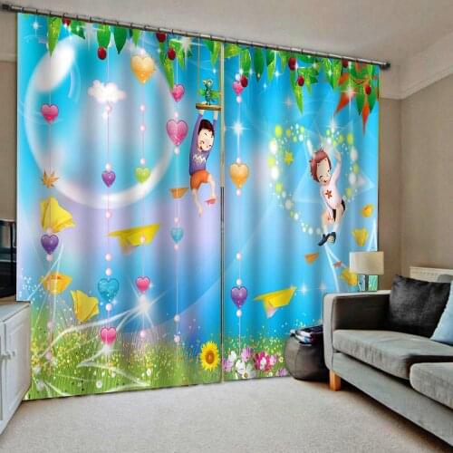 Blue cartoon curtains kids curtain 3D Window Curtain Dinosaur print Luxury Blackout For Living Room