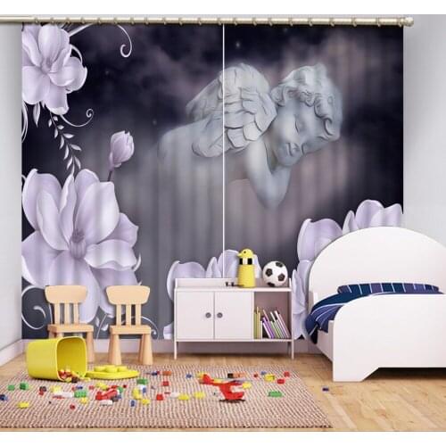 Living Room Hotel Door Window Shading Curtain Finished Drapes Window Blackout Curtains White Flower Statue 3D Curtain