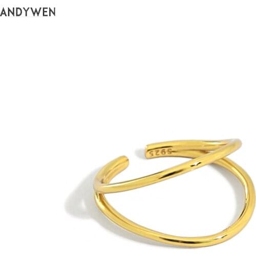Andywen 925 Sterling Silver Gold Open Circle Thin Circle Resizable Rings Women Fashion Fine Jewelry 2020 Rock Punk Wedding Jewel