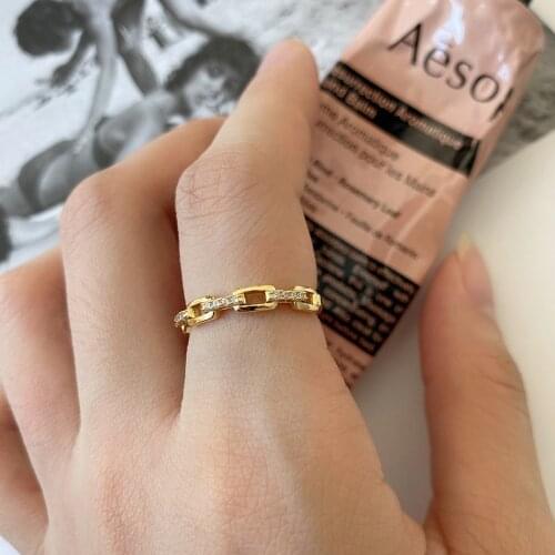 18K gold plated Authentic 925 sterling silver white zircon aaa+ set open chain Ring adjust Fine Jewelry Ladys TLJ1211