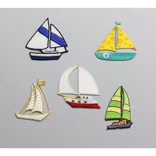 1PCS Sailboat Ship Patches for Clothing Embroidered Patch Applique Iron On Parches Accessories Badge Stripe for Clothes
