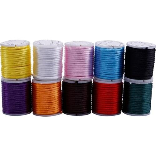 10Roll 2m MIX Round Nylon Satin Rattail Beading Cord 3mm