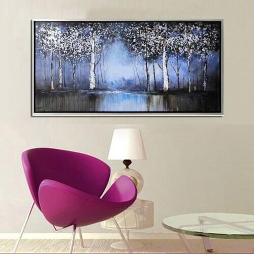 100% Handpainted Landscape Tree Oil Painting On Canvas Large Impressionl Art Home Decor 24x48'' For Living Room