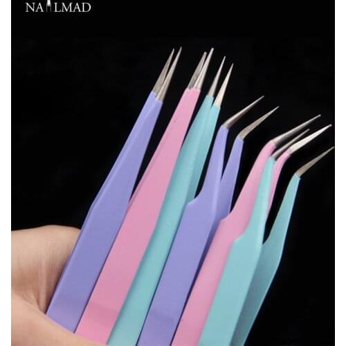 Nail MAD 2pcs/pair Stainless Steel Tweezers Curved Straight Eyebrow Tweezers Eyelash Extensions Eye Lash Styling Tools