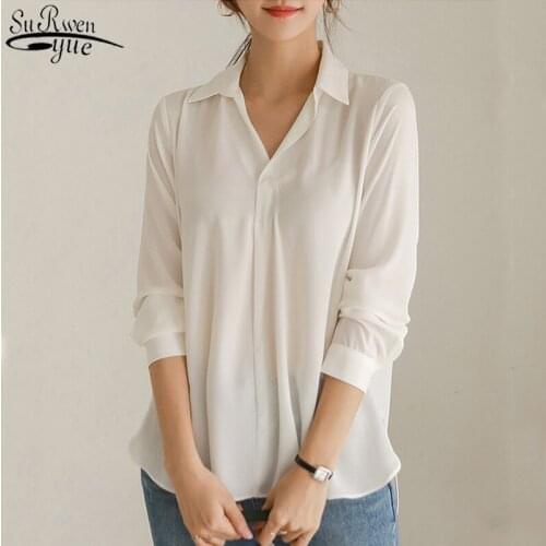 2021 Fashion Women Blouses Spring and Autumn Korean Lapel Solid Women Tops and Blouse Loose Long Sleeve Office Lady Shirt 11612