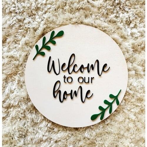 Custom 3D Welcome to Our Home Sign Round Wood Name Sign Personalized Your Name and Date for Home Decor Wall Art Ornament
