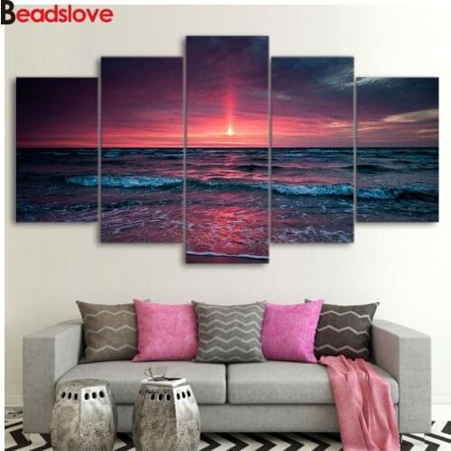 5 Panel Sunset Clouds on the sea 5D DIY Diamond Painting cross stitch mosaic full square/round diamond embroidery