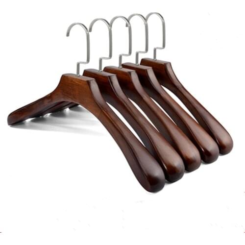 5pcs/lot Heavy Duty Wide Shoulder Anti-skid Solid Wood Suit Hanger for Coat Jacket Clothes Durable Antique Wooden Hanger