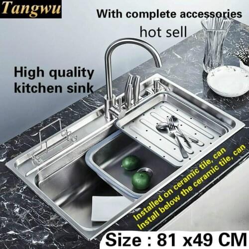 Free shipping Fashion kitchen sink 0.8 mm thick food class 304 stainless steel luxury large single slot hot sell 810x490 MM