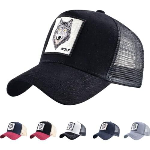 Men Animal Embroidered Wolf Mesh Baseball Caps Hip-Hop Trucker Unisex Outdoor Sport Sunhat Women Breathable Snapback Adjust Hat