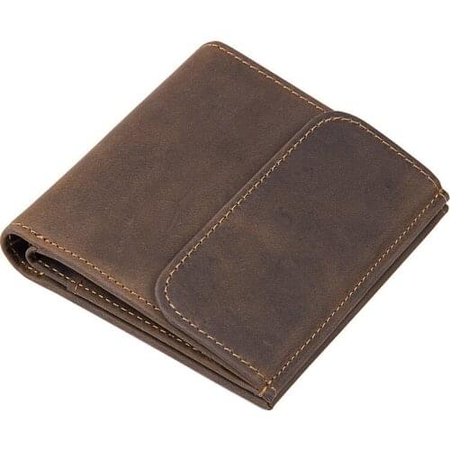 Newsbirds Leather Crazy horse skin mens buttons money cover leather vintage RFID shielding wallet short coin wallet of men male