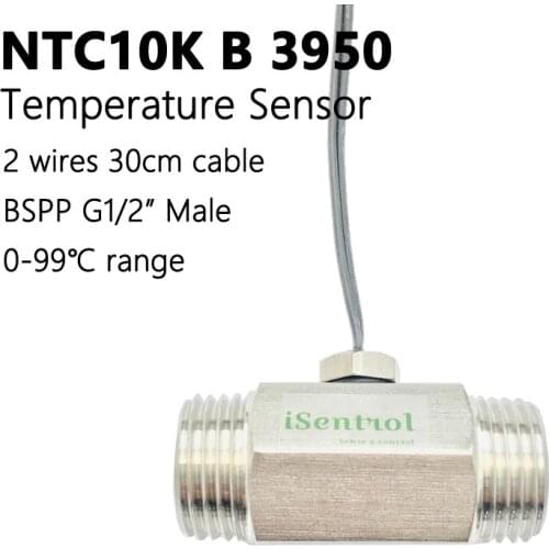30cm NTC10K Temperature Sensor 2 Wire with M8 Probe and with SUS304 Nipple BSP1/2" Male Thread iSentrol Electronics