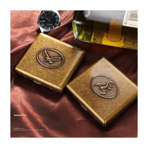 Hold 20pcs Eagle Scorpion Pattern Men Thin Cigarette Case Metal Cigarette Box Slim Portable Storage Sealed Fashion Gifts