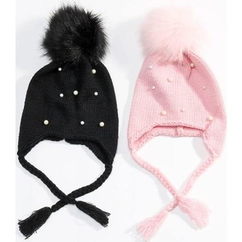 2018 Baby Winter Hat Fur Pompom Caps bonnet enfant Toddler Boys Girls Knitted Cap Cotton Protect The Ears Hats Warm Kids Beanie