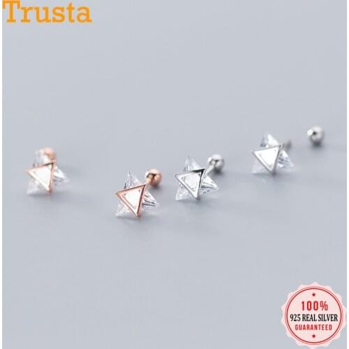Trustdavis 925 Sterling Silver Twinkling Triangle Stud Earrings for Women Children Baby Girls Kids Mini Minimalist Jewelry DA592