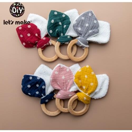 Lets Make 1set Cotton Sounding Bunny Ear Baby Wooden Teether Crochet Beads Beech Wood Teething Baby Rattle Toys for Children