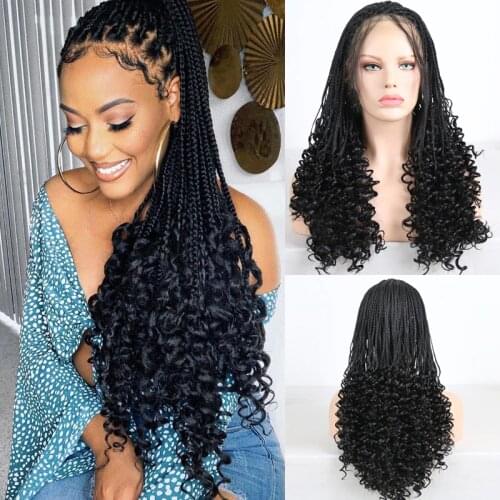 Charisma Long Braided Wigs for Women Synthetic Lace Front Wig High Temperature Fiber Hair Black Wig Box Braids Braided Wigs