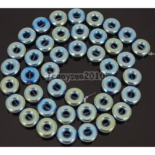 Natural Hematite Gems Stones 10mm Round Donut Ring Beads Non Magnetic Metallic Green Jewelry Making 5 Strands/Pack