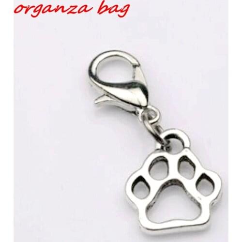 MIC 100pcs Zinc Alloy Hollow Paw Print Dangle Bead with Lobster clasp Fit Charm Bracelet 11 x 27 mm (za257)
