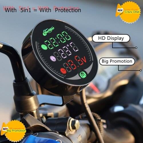 Motorcycle KOSO Round Water Temperature Voltage Meter Time Clock Usb Voltmeter Thermometer 5-in-1 Gauge With Sensor For YNMAX