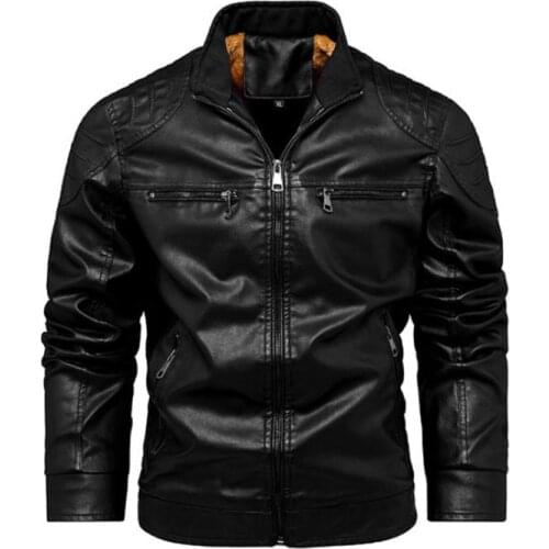 2021 Mens Motorcycle Jacket Autumn Winter Men New Faux PU Leather Jackets Casual Biker Coat Zipper Fleece Jacket