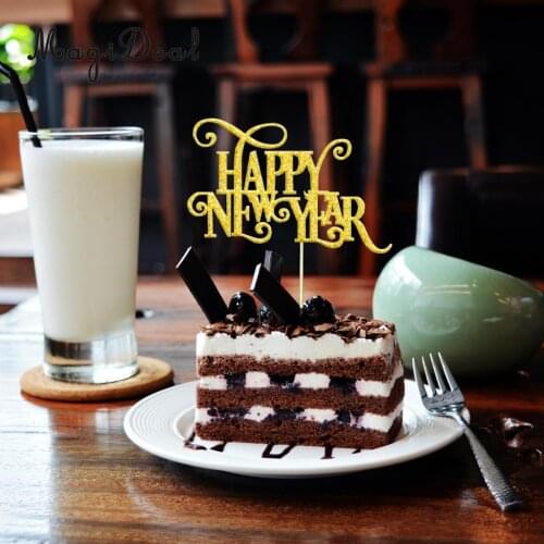 Pack of 20pcs Christmas Happy New Year Eve Glitter Letter Cake Toppers DIY Cupcake Picks Cake Decoration Party Supplies