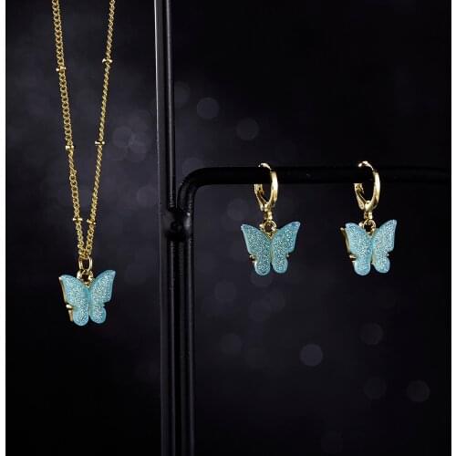 Acrylic Butterfly Pendant Earrings Necklace Combination Set Japan South Korea Sweet Clavicle Chain Choker Necklace Jewelry Set