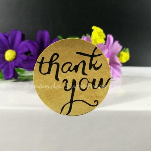 Handmade Thank You Sticker 144pcs/lot 35*35mm Vintage Stickers Kraft Sticker Hand Made For Gift Handmade Cake Baking Sealing