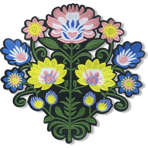 2PCS Large Flowers Patches Embroidery Applique Iron on Transfers for Clothing Accessories DIY Jeans Backpack Stickers Wholesale