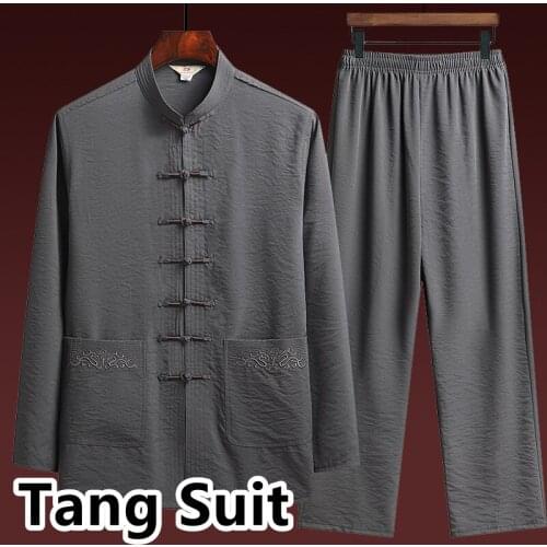 2021 Autumn New Chinese Style Traditional Long-Sleeved Tang Suit Men Disc Button 7-Color Casual Kung Fu Wu Shu Suit