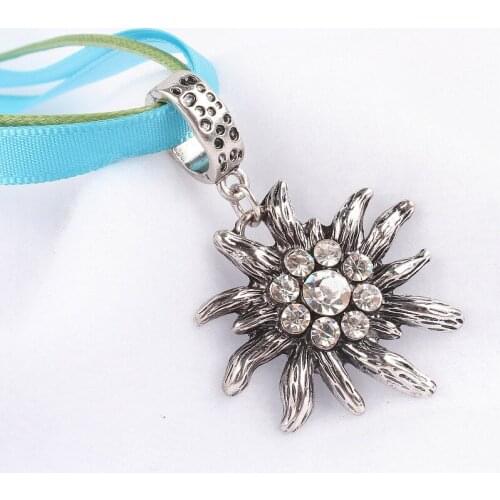 Wholesale Crystal Ethnic Style Bavarian Germany CZ Rhinestone Oktoberfest Edelweiss Necklace for Dirndl Lederhose Jewelry