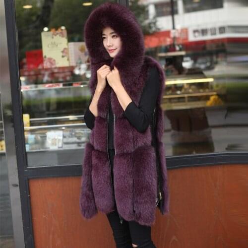 2020 Autumn Winter Imitation Fox Fur Vest Fur Jacket Womens Wild Haining Slim Fashion Hooded Stitching Vest Jacket Female B5