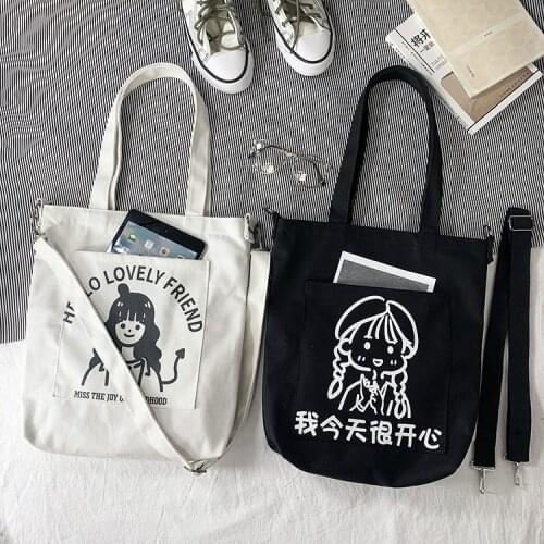 Casual Tote Bags Large Capacity Canvas Handbags for Women 2020 New School Students Bookbag Zipper Girls Cartoon Shoulder Bags