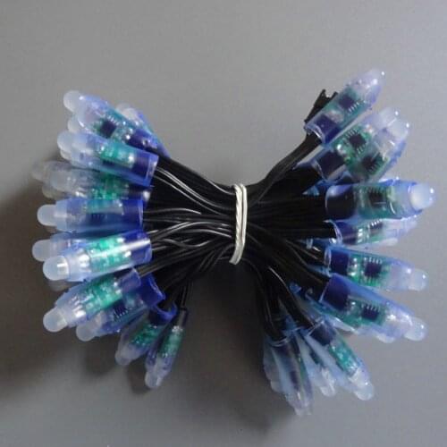 18AWG wire 50pcs/string DC5V 12mm WS2811 addressable RGB led smart pixel node,with all BLACK wire,IP68 rated