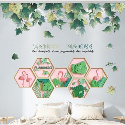 [SHIJUEHEZI] Maple Leaves Wall Stickers DIY Flamingos Animals Wall Decals for House Living Room Bedroom Kitchen Decoration