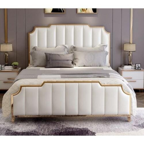 Hong Kong-style light luxury bed post-modern 1.5 simple high bed tail leather bed mattress 1.8m2m double master bedroom