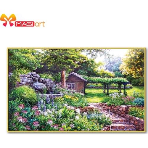 Cross stitch kits Embroidery needlework sets 11CT water soluble canvas patterns 14CT Modern style flower back yard-NCMF298