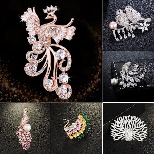 Five Styles High-grade Peacock Brooch micro-inlay Cubic Zirconia Elegant Crystal Bird Brooches pins for Women Gift
