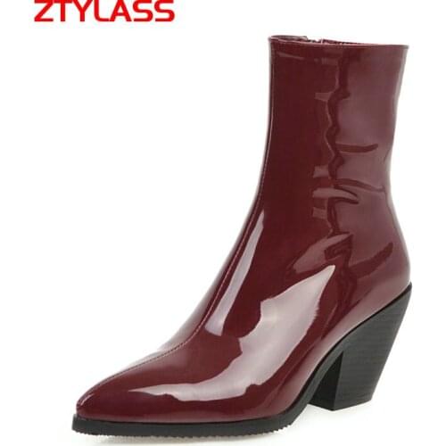 Autumn Women Boots Pu Leather Wedges Ankle Boots Fashion Pointed Toe Winter Zipper High Heel Woman Boots Shoes Size 33-44