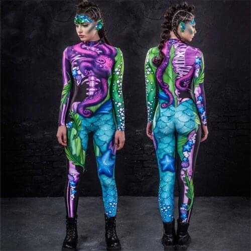New Halloween Costumes for Women Skeleton Jumpsuit 3D Print Scary Carnival Party Performance Tights Rompers Fancy Clothing